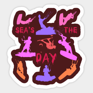 Kitesurfer Silhouette Pattern With Seas The Day Quote Sticker